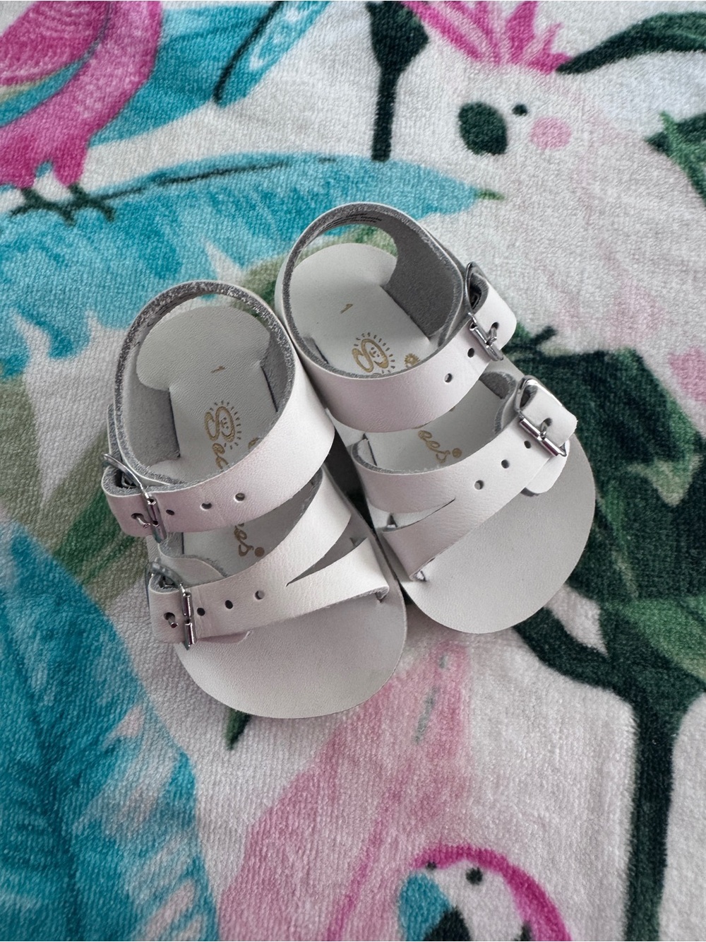 New White Leather Sun San Baby Sandals Sz 1 - Picture 3 of 4